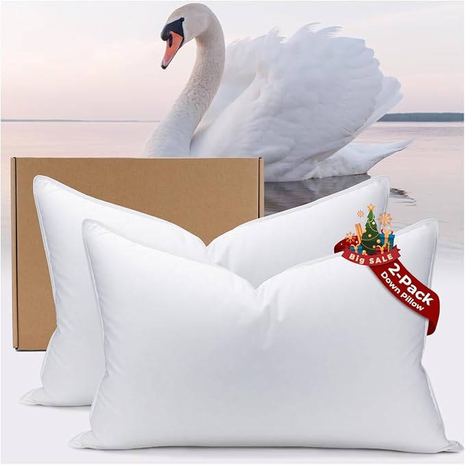 White Goose Down Pillow Pack of 2 Luxury Hotel Bed Pillow with 100% 900+ Fill Power, Goose Feather Pillow for Sleeping, 700 Thread Count Cotton Shell, Standard Size- Medium