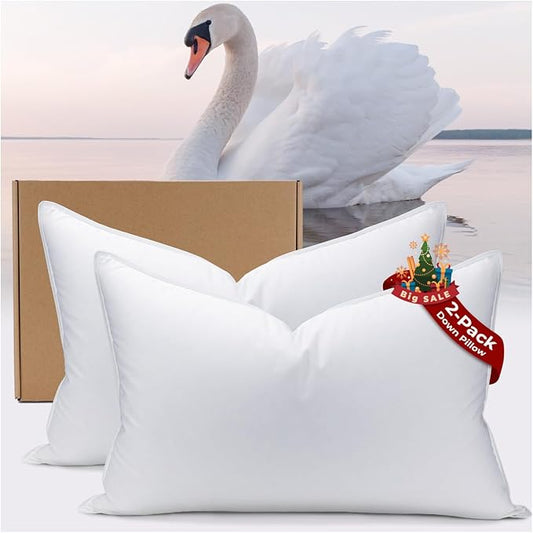 White Goose Down Pillow Pack of 2 Luxury Hotel Bed Pillow with 100% 900+ Fill Power, Goose Feather Pillow for Sleeping, 700 Thread Count Cotton Shell, Standard Size- Medium