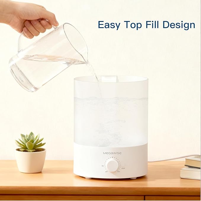 MEGAWISE 3.5L Cool Mist Humidifier – Ultra-Quiet Ultrasonic Vaporizer with Top-Fill Design, Essential Oil Diffuser, 7-Color Night Light & Auto Shut-Off