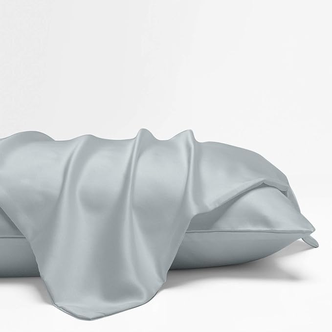NTBAY Zippered Satin Pillow Cases for Hair and Skin, Luxury Standard Hidden Zipper Pillowcases Set of 2, 20x26 Inches, Grey
