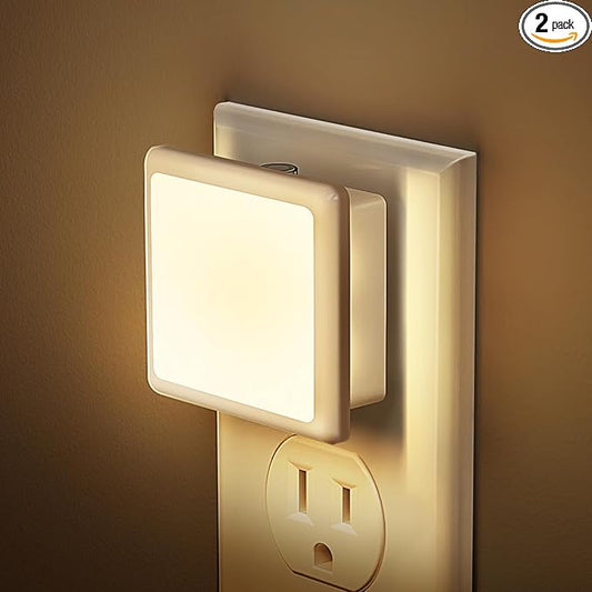 JandCase Night Lights Plug into Wall 2 Pack, Plug in Night Light with Dusk-to-Dawn Light Sensor, 3000K Soft White 0.3W, LED Nightlight for Bathroom, Adult, Hallway