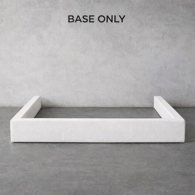 Square Bed – Washable Cover - Soft Upholstered Linen - Minimalist Modern - Sold Separately (Waterproof Black Linen, Queen Base)