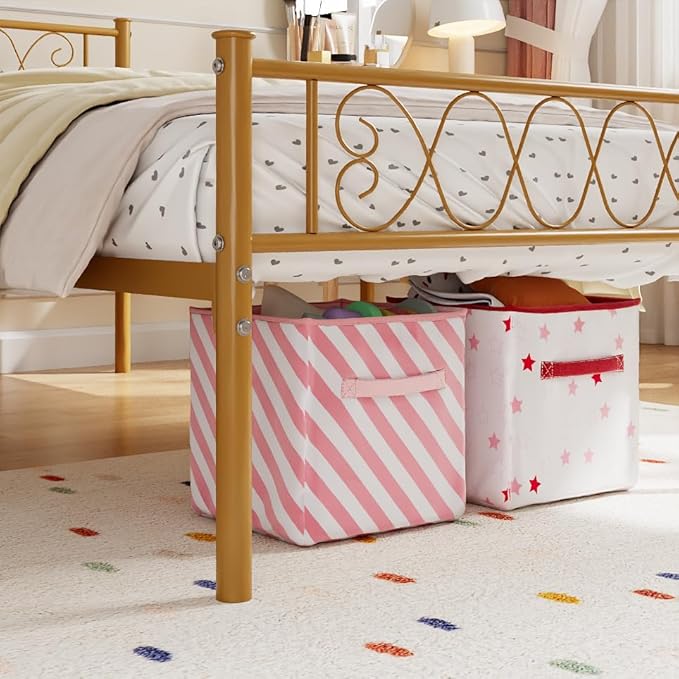 GarveeHome Twin Size Metal Bed Frame with Headboard & Footboard 13.7 Inch Metal Platform Mattress Foundation Support with Strong Metal Slats, Under Bed Storage, No Box Spring Needed
