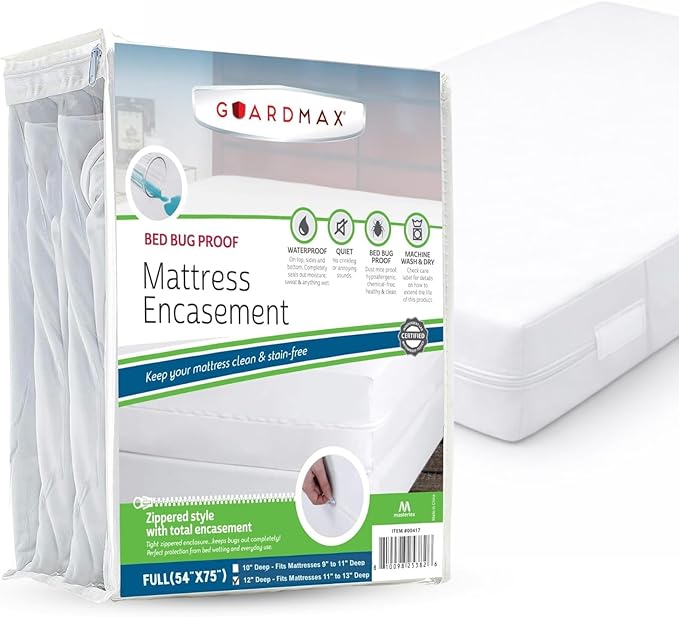Guardmax Full Mattress Encasement with Zipper, Waterproof, Bed Bug Proof, and Dust Mite Proof Mattress Protector for Full Size Bed up to 15" Deep, Zippered All Around Jersey Knitted Mattress Cover