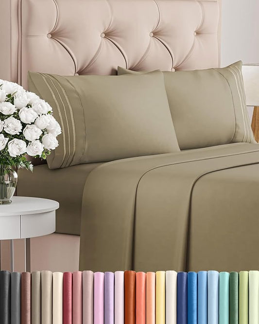 Full Size 4 Piece Sheet Set - Comfy Breathable & Cooling Sheets - Hotel Luxury Bed Sheets for Women & Men - Deep Pockets, Easy-Fit, Extra Soft and Wrinkle Free Sheets - Khaki Oeko-Tex Bed Sheet Set