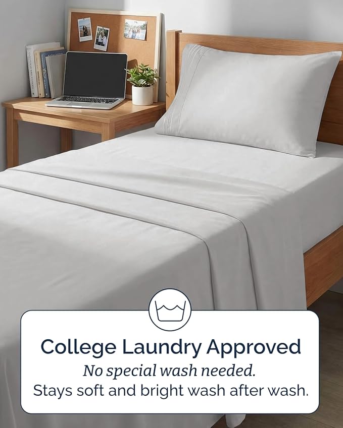 Twin XL 4 Piece Sheet Set - Comfy, Breathable & Cooling - Soft Hotel Luxury Bedding for Women, Men, Kids, Teens and Children - 1 Flat & 1 Fitted Sheet & 2 Pillowcases with Deep Pockets - French Grey