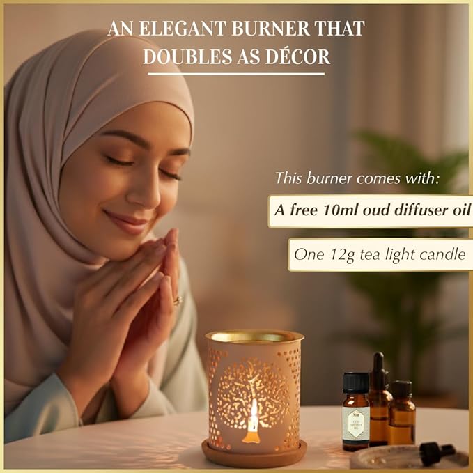 Dukhni Tree of Life Oil Burner | Brass Burner with Candle | Use This Diffuser with Essential Oil & Diffuser Oils | Relax with Home Aromatherapy for Stress Relief, Meditation and Home Fragrance