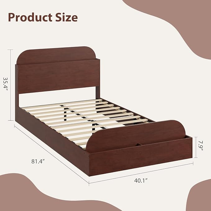 Garvee Twin Bed Frame with Headboard & Footboard – Low Platform Kids Bed, Wooden Twin-Floor Design, Noise-Free, No Box Spring Needed, Espresso