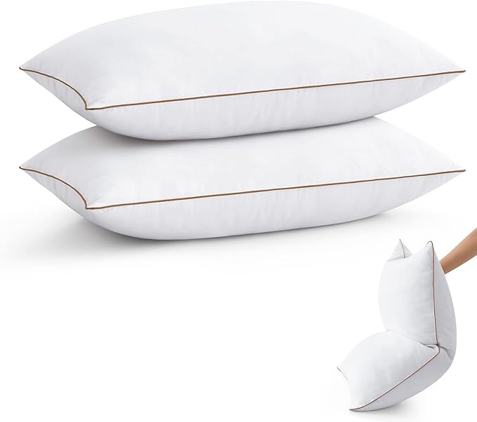 puredown® Goose Feather Down Pillows Queen Size Set of 2, Fluffy Bed Pillow for Sleeping with 100% Cotton Cover, Medium Firm Luxury Hotel Collection Pillow for Back, Stomach or Side Sleeper