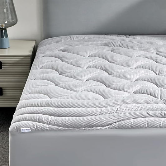 SLEEP ZONE King Size Cooling Mattress Pad, Premium Zoned Quilted Fitted Mattress Topper, Elastic Mattress Protector Cover, Machine Wash Durable, Deep Pocket 8-21 inch, Silver Grey, King