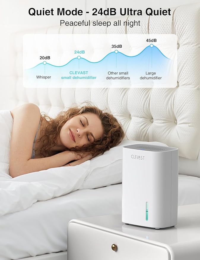 CLEVAST Small Dehumidifier for Home, 30oz Compact Mini Dehumidifier with Auto Shut-Off, Quiet 24dB Portable Air Dehumidifier for Bathroom, Bedroom, Closet, RV