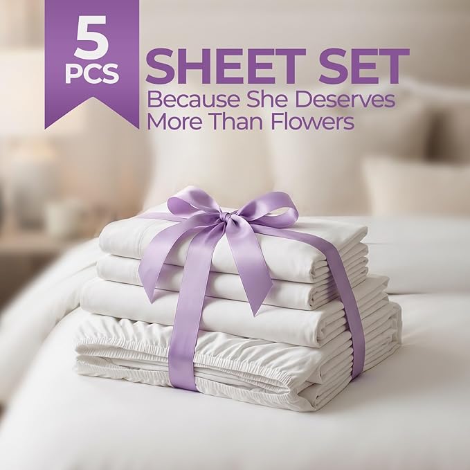 California King Sheets - 5 Pcs Set - Adjustable Bed Sheets (Silver)