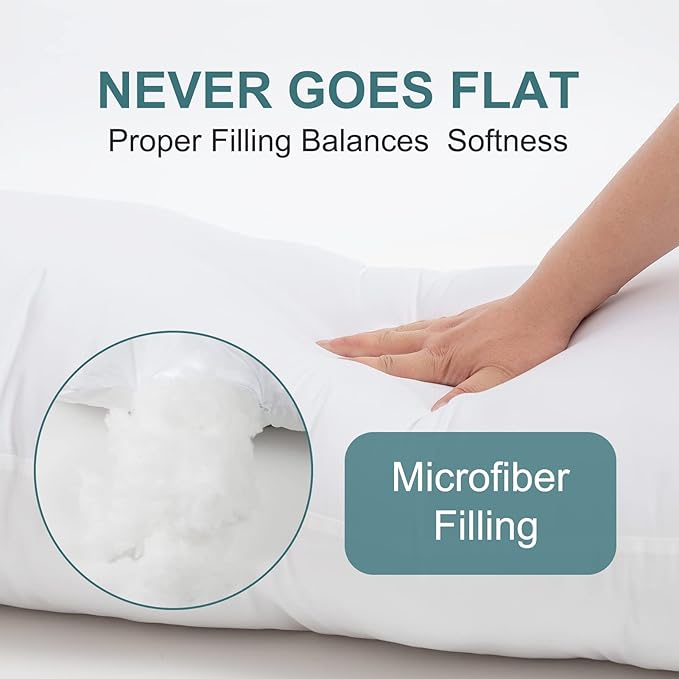 DOWNCOOL Large Body Pillow Insert- Breathable Full Body Pillow for Side Sleeper - Soft Long Bed Pillow for Adults - 20 x 54 inch (White)
