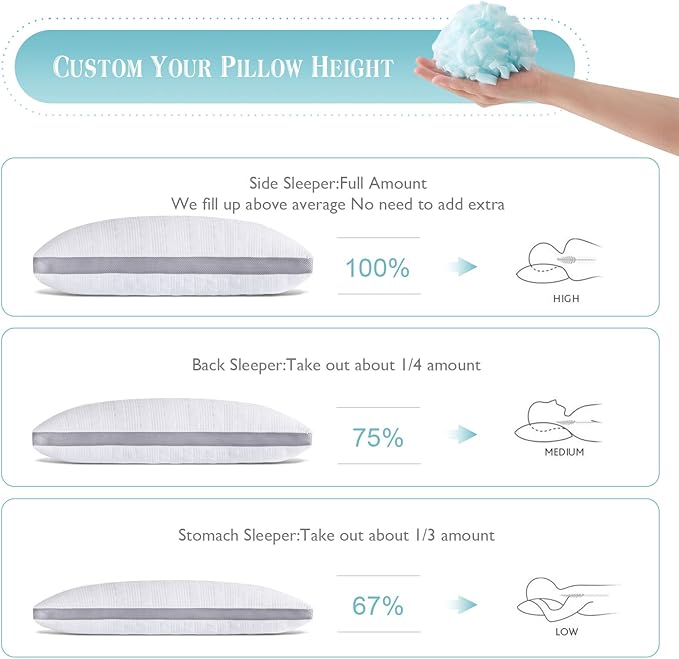 Meoflaw Cooling Pillows Standard Size,Shredded Memory Foam Bed Pillows for Sleeping, Supportive Standard Pillows for Back & Side Sleepers,Adjustable Pillows Standard Size with Washable Removable Cover
