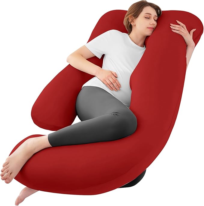 Sasttie Pregnancy Pillows for Sleeping, U Shaped Cooling Full Body Pillow with Removable Cover, Pregnant Women Must Haves, Maternity Essential, Red