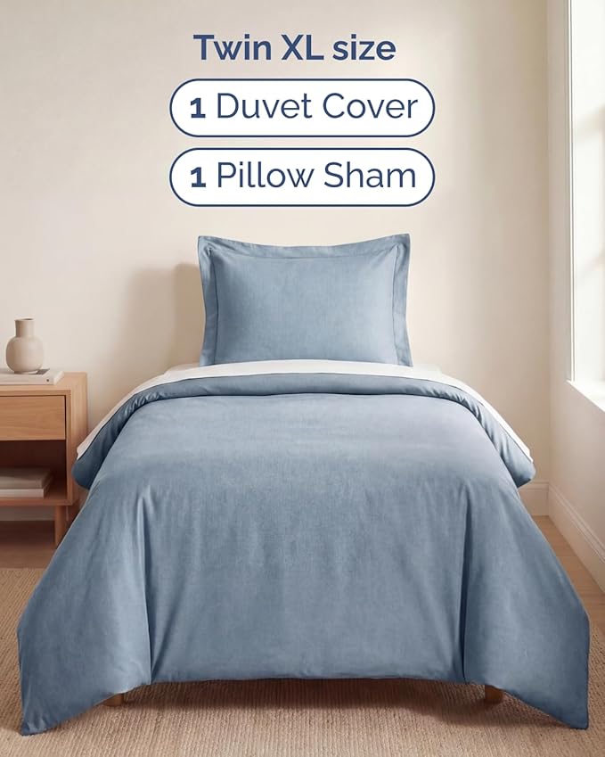 Duvet Cover Twin/Twin XL Size Set - Extra Soft Twin/Twin XL Duvet Cover 68" x 90" with 1 Pillow Sham - Hotel Luxury, Easy Care, Fade Free w/ Zipper Closures & Ties - Cozy & Breathable (Heathered Blue)