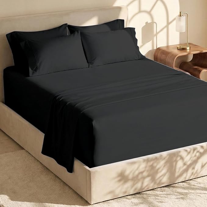 Hearth & Harbor Extra Deep Pocket Sheets - Fits Mattress 18-24 Inches Deep - Extra Deep Pocket Twin Sheets Sets - 4 Piece Twin Size - Black