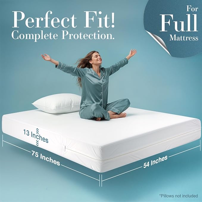 Utopia Bedding Mattress Protector Zippered Full Size (Pack of 2), 100% Waterproof Bed Bug and Dust Mite Proof Mattress Encasement, Absorbent 6 Sided Mattress Cover