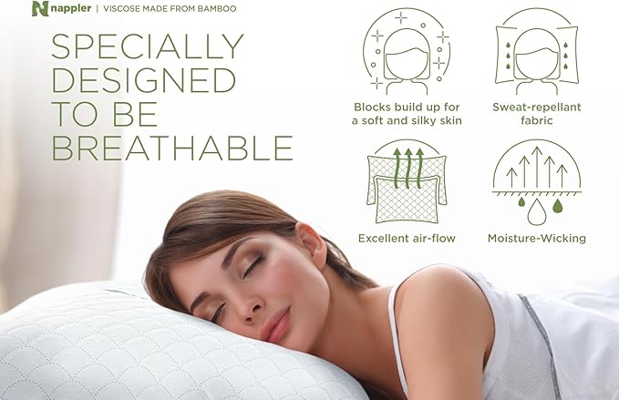 Nappler Cooling Pillow for hot Sleepers - Bed Pillows King Size Premium Set of 2 - Supportive Breathable Adjustable Shredded Memory Foam - Medium to Firm Pillows for Back, Stomach & Side Sleepers