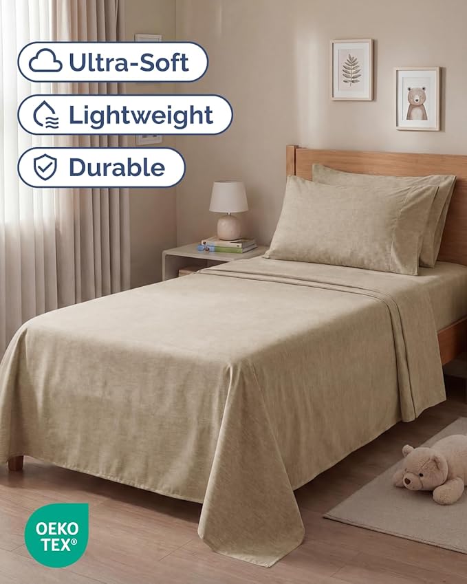 Twin 4 Piece Sheet Set - Comfy, Breathable & Cooling - Soft Hotel Luxury Bedding for Women, Men, Kids, Teens and Children - 1 Flat & 1 Fitted Sheet & 2 Pillowcases with Deep Pockets - Heathered Beige