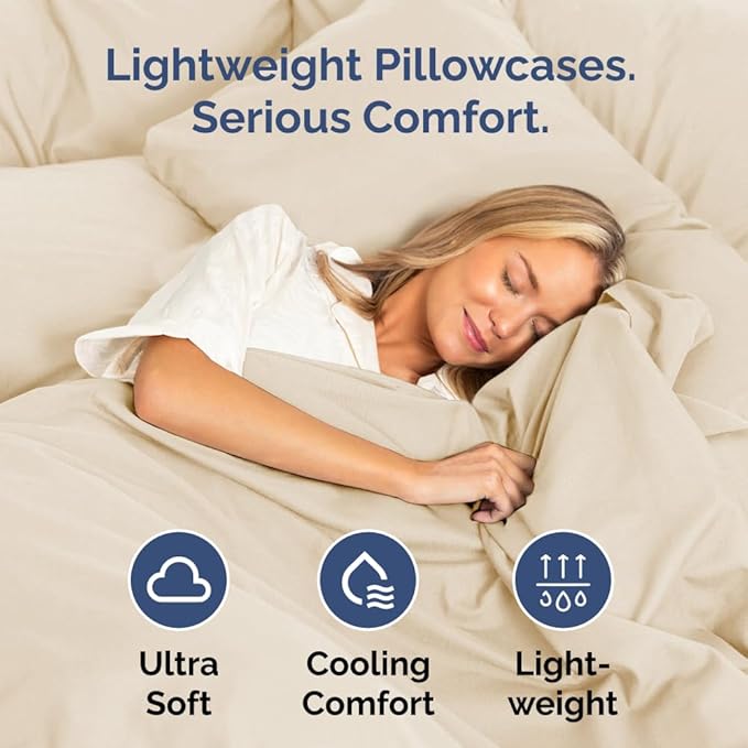 Standard Pillow Cases Set of 4 - Ultra Soft Hotel Quality Pillowcase Covers - Comfy Bedding for Women, Men, Kids & Teens - Machine Washable Pillow Protectors - 4 Piece Set - Standard Size Off White