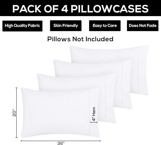 Utopia Bedding King Standard Pillow Cases - Pack of 4 - Envelope Closure - Soft Brushed Microfiber Fabric - Shrinkage and Fade Resistant Pillow Covers 20 X 36 Inches (King Std, White)