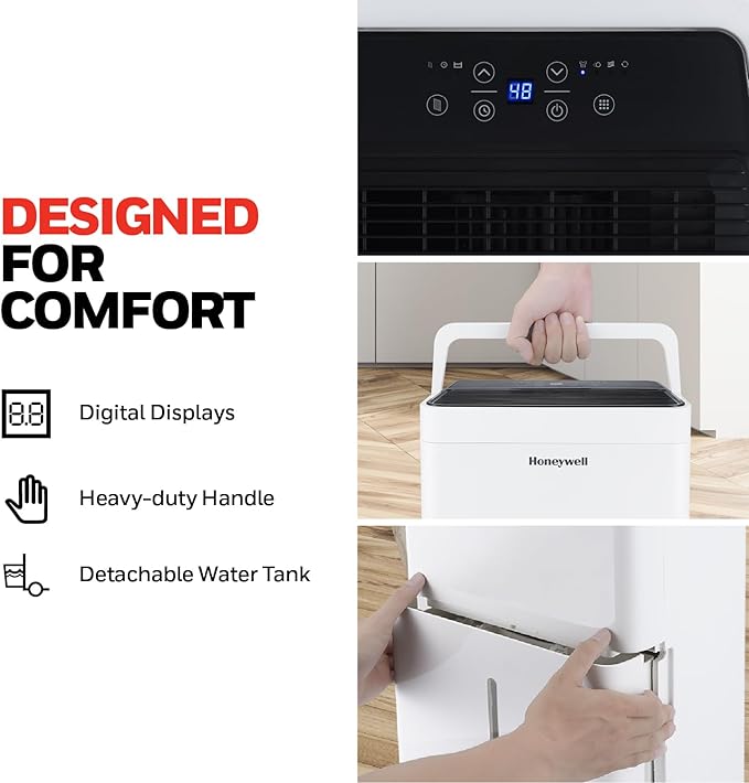 Honeywell 32-Pint ENERGY STAR Dehumidifier for 3,000 Sq Ft – Laundry Mode, Auto-Comfort Mode & Thermal Overload Protection, TPFIT32WK