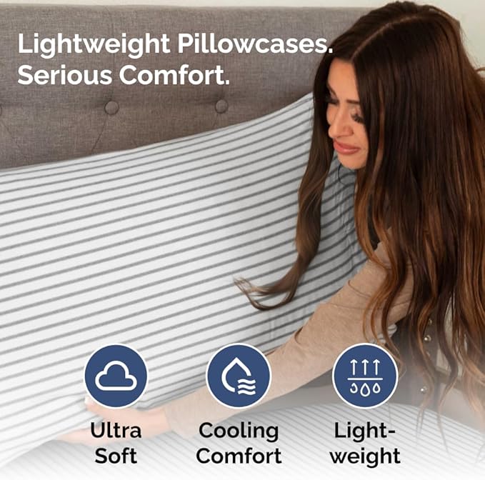 King Standard Pillow Cases Set of 4 - Soft Hotel Quality Pillowcase Covers - Comfy Bedding for Women, Men, Kids & Teens - Machine Washable Pillow Protectors - 4 Piece Set - King Standard Grey Stripes