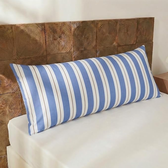 Merryword Blue and White Striped Pillowcase, Body Pillow Cover 20x54inches, 100% Cotton Pillow Case, Luxury Linen Like Pillowcase, Soft Breathable Wide Stripes Long Pillowcase, 1-Piece