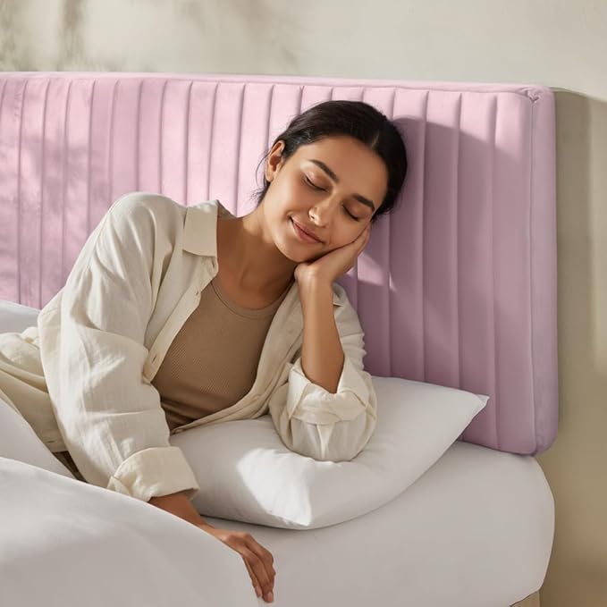 Hearth & Harbor Queen Headboard Only, Floating Wall Mounted Headboard Queen Size, Easy Assemble Upholstered Peel and Stick Headboards, 3D Soundproof Bed Wall Panels, Velvet Stick on Headboards, Pink