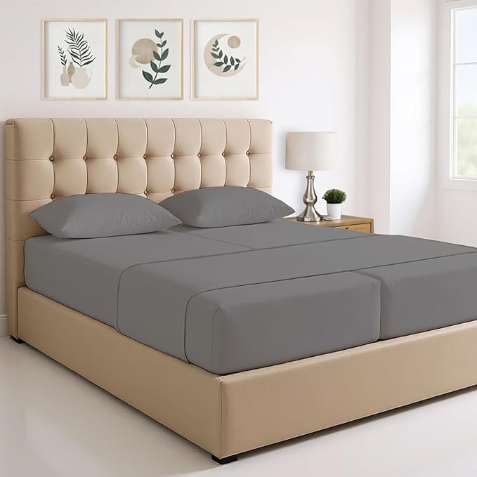 THREAD SPREAD 100% Egyptian Cotton Split King Sheets Sets for Adjustable Bed - 1500 Series Split Top King Sheets (5 PC, Dark Grey), Silky Soft, Sateen, Cooling & Breathable, 17" Deep Pocket Bed Set