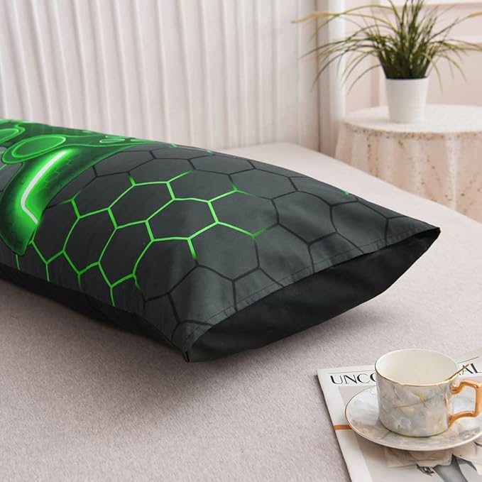 NTBED Gaming Body Pillow Cover Gamer Microfiber Pillowcase with Envelope Closure for Kids Boys Adults,(20"x54",Green)