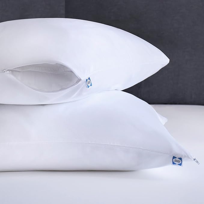 Sealy Performance 100% Cotton Breathable Moisture Wicking Fabric Machine Washable Zippered Pillow Protector, King Size, 2 Pack, White