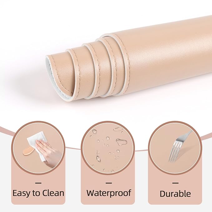 Makeup Mat for Vanity to Protect Desk Top, Dual-Sided Makeup Mat, Easy to Clean Desk Pad - Waterproof and Oilproof Vanity Accessories, 31.5 x 15.7 in (Khaki and White)