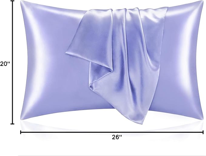 BEDELITE Satin Pillowcase for Hair and Skin, Super Soft and Cooling Similar to Silk Pillow Cases 2 Pack with Envelope Closure, Gift for Women Men(20"x26" Standard Size, Lilac)