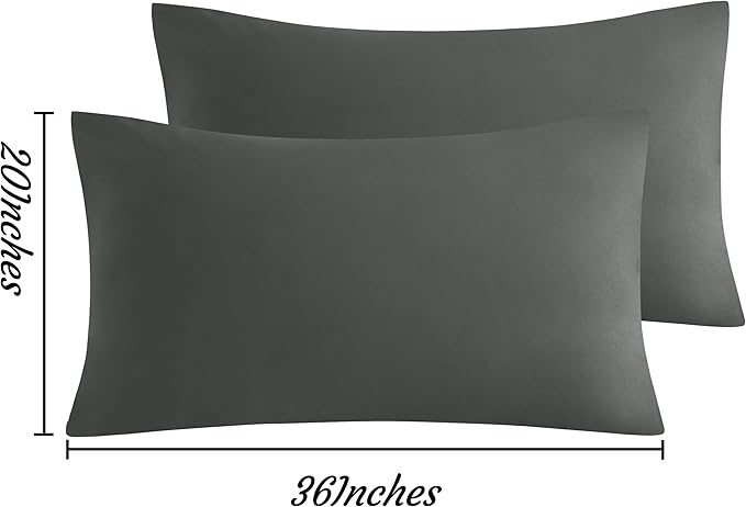 NTBAY King Pillow Cases Set of 2, 2 Pack Brushed Microfiber 20x36 Pillow Cases, Soft, Wrinkle, Fade, Stain Resistant Dark Grey Pillow Cases with Envelope Closure, 20x36 Inches, Dark Grey