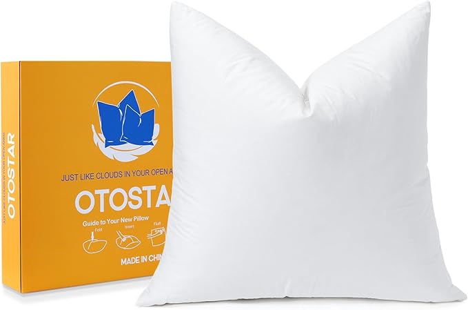 OTOSTAR Pack of 1 Down and Feather Throw Pillow Inserts, 28 x 28 Soft Fluffy Square Pillow Inserts with 100% Cotton Cover Decorative Pillows for Sofa Couch Bed-White
