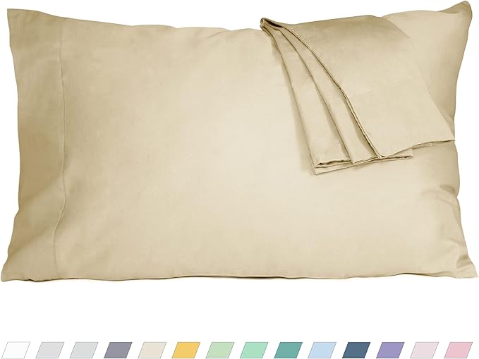 Pillow Cases, King Size Cotton Percale Weave Pillowcases, Pre-Shrunk Breathable and Hypoallergenic Pillowcases, Set of 2 (2 Piece King 20 Inch x 40 Inch, Light Brown)