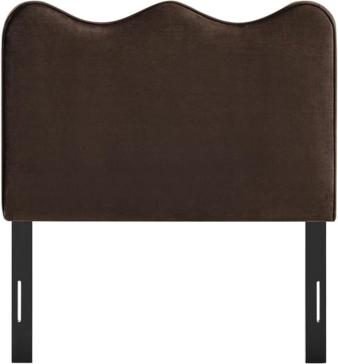 Monday Athena Twin Size Performance Velvet Adjustable Headboard in Chocolate Brown - with Scalloped Wave Design and Stain-Resistant Velvet Upholstery