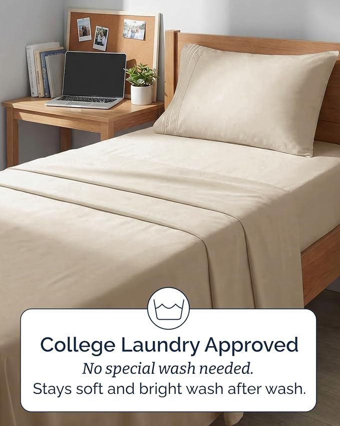 Twin XL Size 3 Piece Sheet Set - Comfy Breathable & Cooling Sheets - Hotel Luxury Bed Sheets for Women & Men - Deep Pockets, Easy-Fit, Extra Soft & Wrinkle Free Sheets - Cream Oeko-Tex Bed Sheet Set