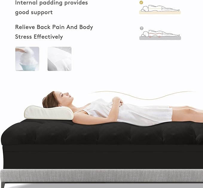 SameBed Mattress Topper Twin XL,Extra Thick Mattress Pad Cover for Back Pain,Cooling Mattress Protector with 8-21 Inch Deep Pocket,Overfilled Down Alternative Filling,Black