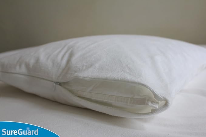 SureGuard Set of 2 Standard Size Pillow Protectors - 100% Waterproof, Bed Bug Proof, Hypoallergenic - Premium Zippered Cotton Terry Covers