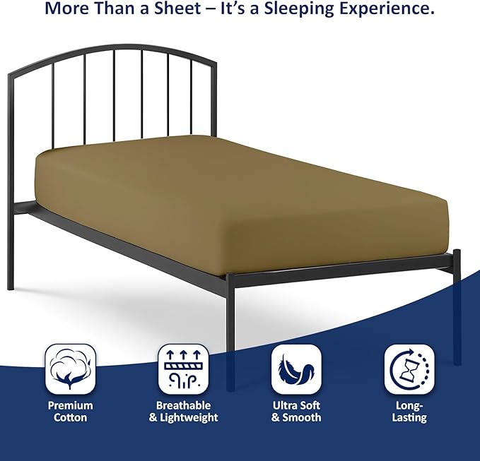 Cot Size 33" x 75" Fitted Sheet, 100% Egyptian Cotton, Perfect for Camp Bunk Beds/RVs/Guest Beds/Army Cots/Replacement Mattress (Taupe)
