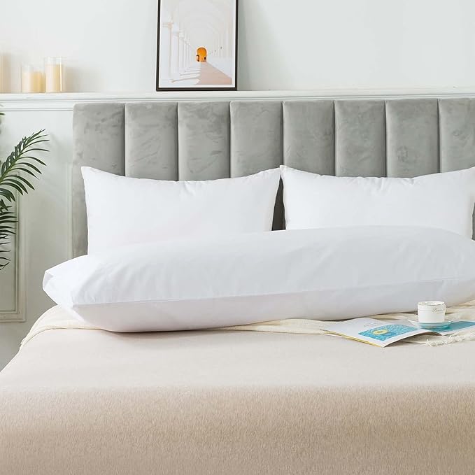 WhatsBedding Body Pillow Cover Cotton Fabric, Long Pillowcase Breathable & Skin-Friendly, Envelope Closure - White (20x54 inch)