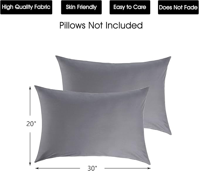 Cotton Pillow Protectors/Cases Queen Size with Zipper 2 Pack Grey Color,Cooling & Breathable Bed Pillow Protectors Set of 2 Pillow Cases Cover (Queen Size 20" x 30")