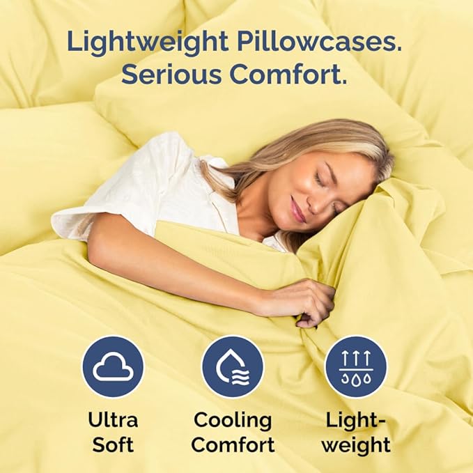 Body Pillowcases Set of 4-20x54 Long Body Pillow Case - Soft Body Pillow Cover for Sleeping & Side Sleepers - Comfy, Cozy Breathable & Fade Free - Machine Washable w/Envelope Enclosure - (Yellow)