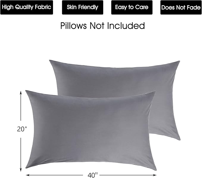 Cotton Pillow Protectors/Cases King Size with Zipper 2 Pack Grey Color,Cooling & Breathable Bed Pillow Protectors Set of 2 Pillow Cases Cover (King Size 20" x 40")