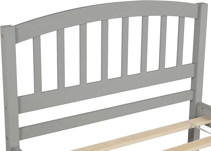 Ball & Cast Trundle Bed Twin,Twin Trundle Bed Frame Roll Out,Solid Wood Bed Frames with Headboard and Wooden Slats Support,for Bedroom,Guest Room,Apartment,Gray
