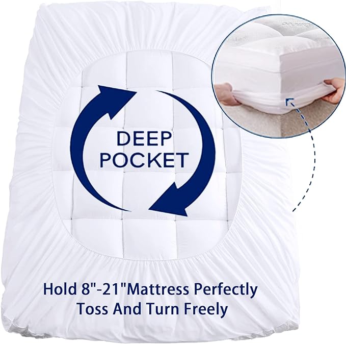 Mattress Topper Twin XL Size, Cooling Extra Thick Breathable Viscose Made from Bamboo Mattress pad, Soft Quilted Fitted Mattress Cover with 1000 GSM Down Alternative Fill (8-21”Deep Pocket)