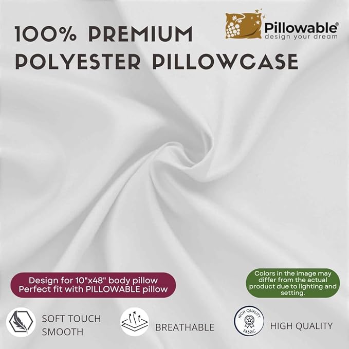 Body Pillow Case - Brushed Microfiber Body Pillow Cover, 48x9 inches Body Pillowcase, Full Zipper Closure, Cooling Breathable, Durable, and Easy Care - (White)